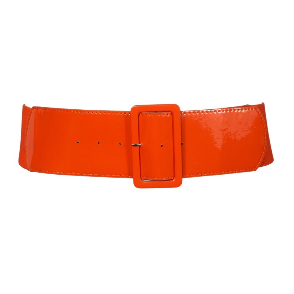 3826 Evogues Plus Size Wide Patent Leather Fashion Belt Orange- One